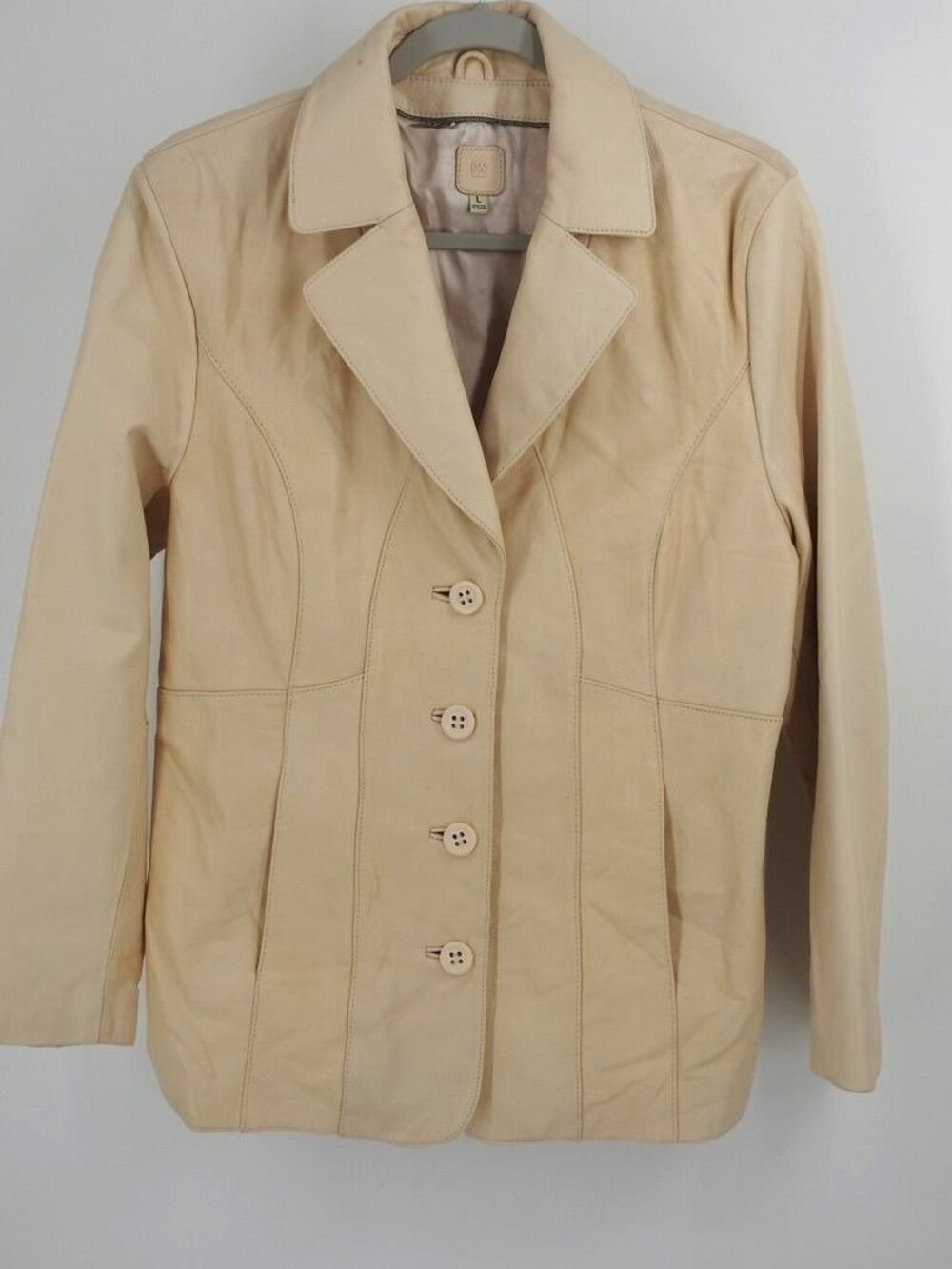WIlson's Leather Ladies Cream Color Jacket 4 button Closure Size Large 70s Look